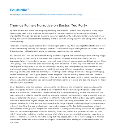 Thomas Paine’s Perspective on the Boston Tea Party