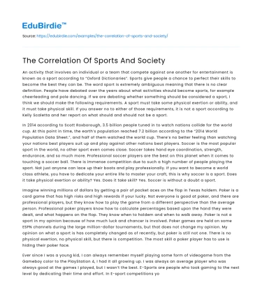 The Correlation Of Sports And Society