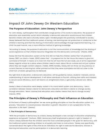 Impact Of John Dewey On Western Education