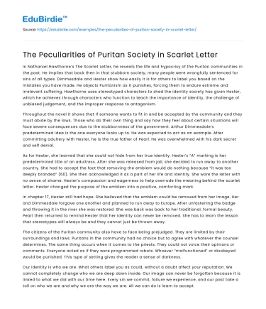 The Peculiarities of Puritan Society in Scarlet Letter