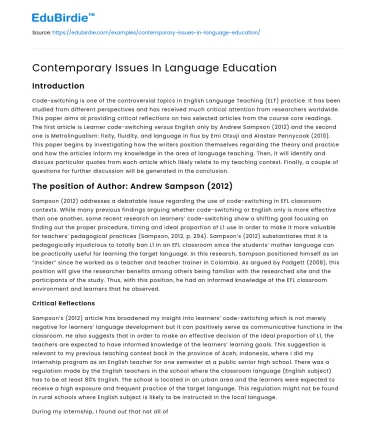 Contemporary Issues In Language Education