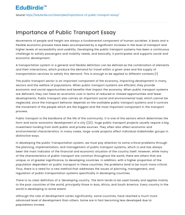Importance of Public Transport Essay
