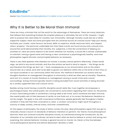 Why It Is Better to Be Moral than Immoral