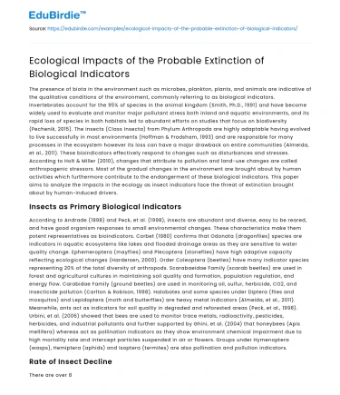 Ecological Impacts of the Probable Extinction of Biological Indicators