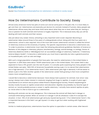 How Do Veterinarians Contribute to Society: Essay