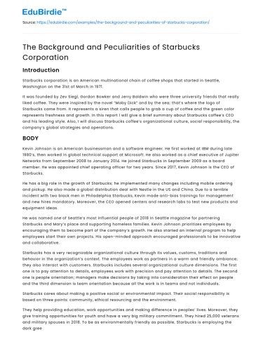 The Background and Peculiarities of Starbucks Corporation