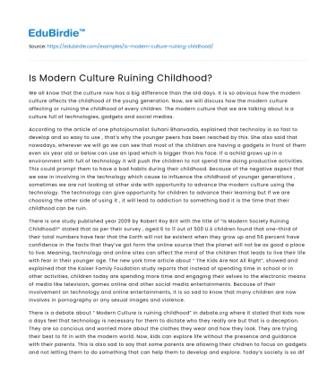 Is Modern Culture Ruining Childhood?