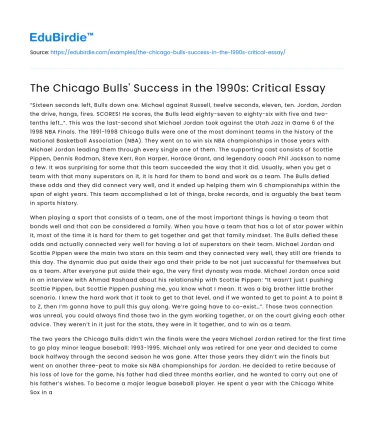 The Chicago Bulls’ Success in the 1990s: Critical Essay