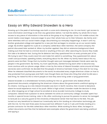 Essay on Why Edward Snowden Is a Hero