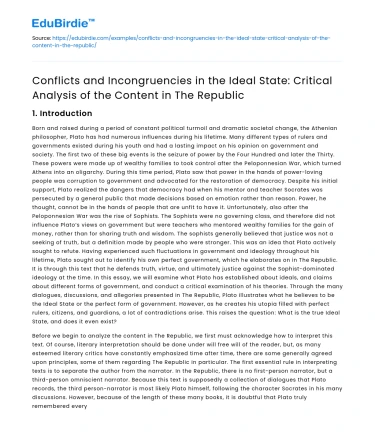 Analyzing Conflicts in The Republic: Ideal State Study