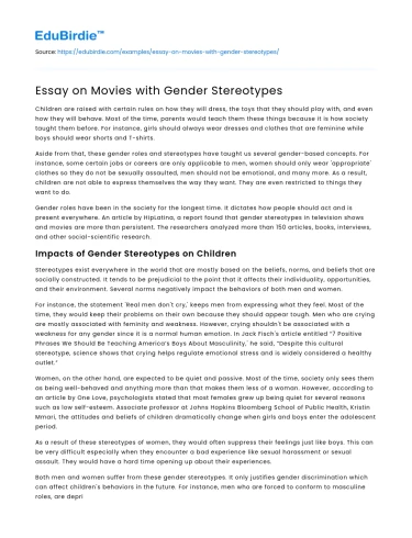 Essay on Movies with Gender Stereotypes