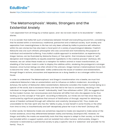 ‘The Metamorphosis’: Masks, Strangers and the Existential Anxiety