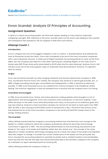 Enron Scandal: Analysis Of Principles of Accounting
