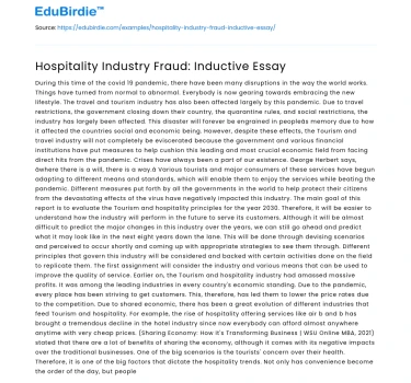 Hospitality Industry Fraud: Inductive Essay
