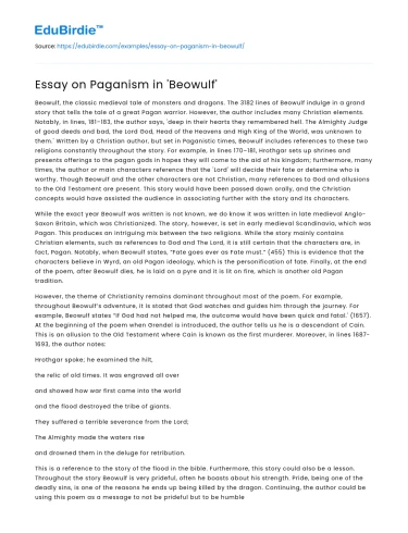 Essay on Paganism in ‘Beowulf’
