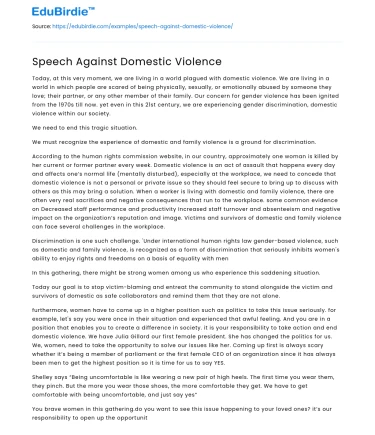 Speech Against Domestic Violence