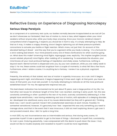 Experience of Diagnosing Narcolepsy