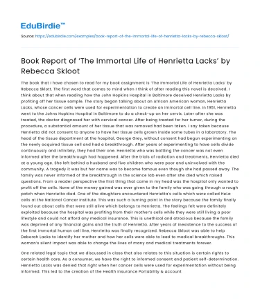 Book Report of ‘The Immortal Life of Henrietta Lacks’ by Rebecca Skloot