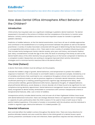 Influence of Dental Office Environment on Children’s Conduct