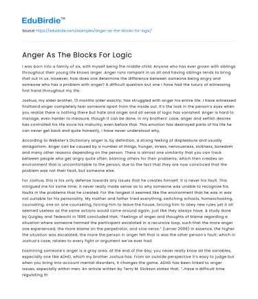 Anger As The Blocks For Logic