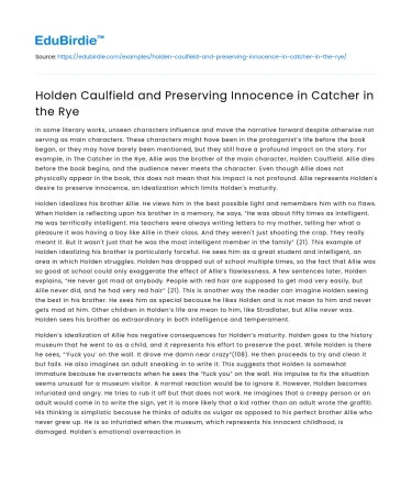 Holden Caulfield and Preserving Innocence in Catcher in the Rye