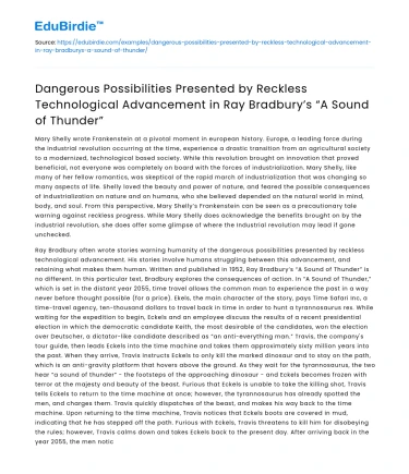 Reckless Tech Advancement in “A Sound of Thunder” poses dangers