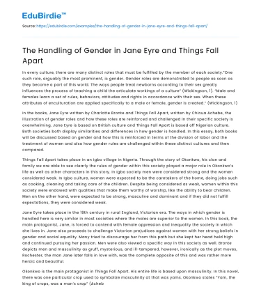 The Handling of Gender in Jane Eyre and Things Fall Apart