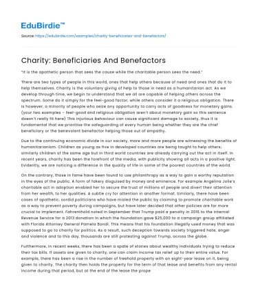 Charity: Beneficiaries And Benefactors
