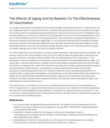 Aging and Vaccination: Impact and Efficacy