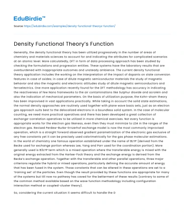 The Role of Density Functional Theory