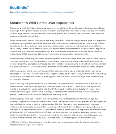 Solution to Wild Horse Overpopulation