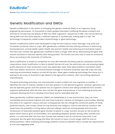 Genetic Modification and GMOs