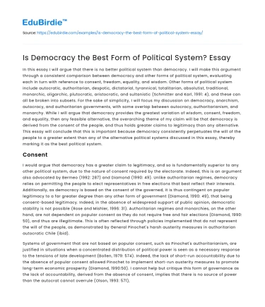 Is Democracy the Best Form of Political System? Essay