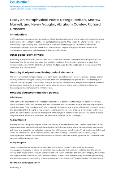 Metaphysical Poets: Herbert, Marvell, Vaughn, and Others