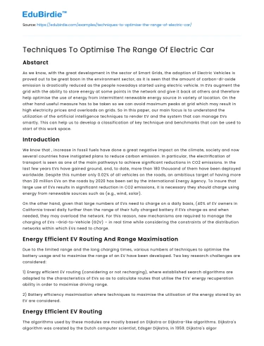 Techniques To Optimise The Range Of Electric Car