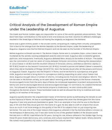 Development of Roman Empire under Augustus: A Critical Analysis