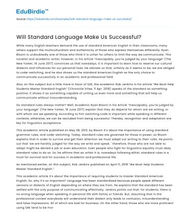 Will Standard Language Make Us Successful?