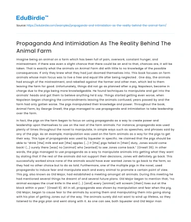 Propaganda And Intimidation As The Reality Behind The Animal Farm
