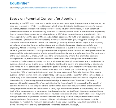 Essay on Parental Consent for Abortion