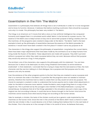 Essentialism in the Film ‘The Matrix’