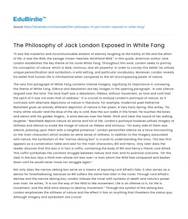 The Philosophy of Jack London Exposed in White Fang
