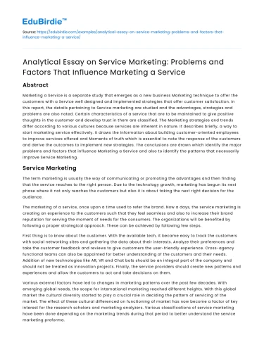 Factors in Service Marketing: Problems & Influences