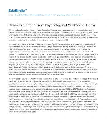 Ethics: Protection From Psychological Or Physical Harm