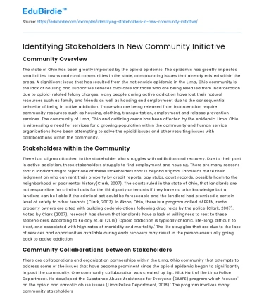 Identifying Stakeholders In New Community Initiative