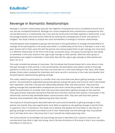 Revenge In Romantic Relationships