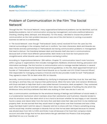 Problem of Communication in the Film ‘The Social Network’