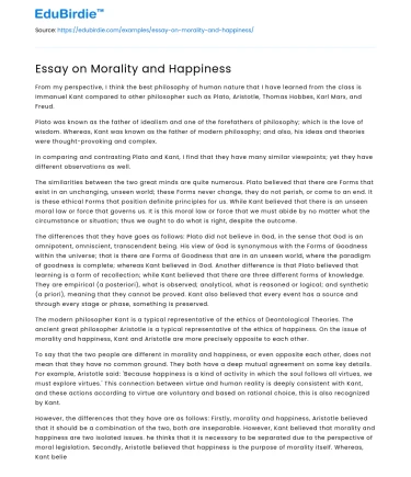 Essay on Morality and Happiness
