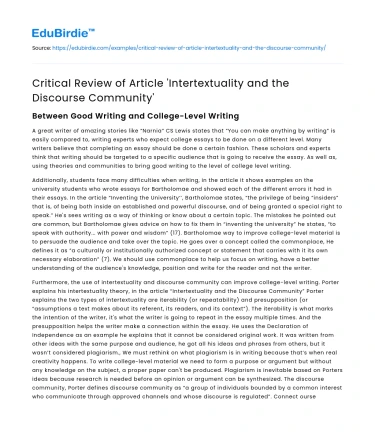 Intertextuality in Discourse Communities