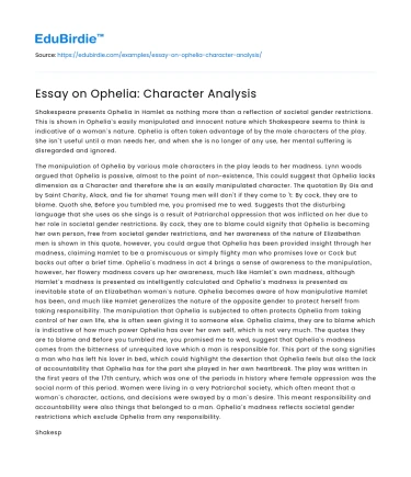 Essay on Ophelia: Character Analysis