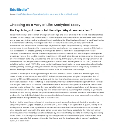 Cheating as a Way of Life: Analytical Essay